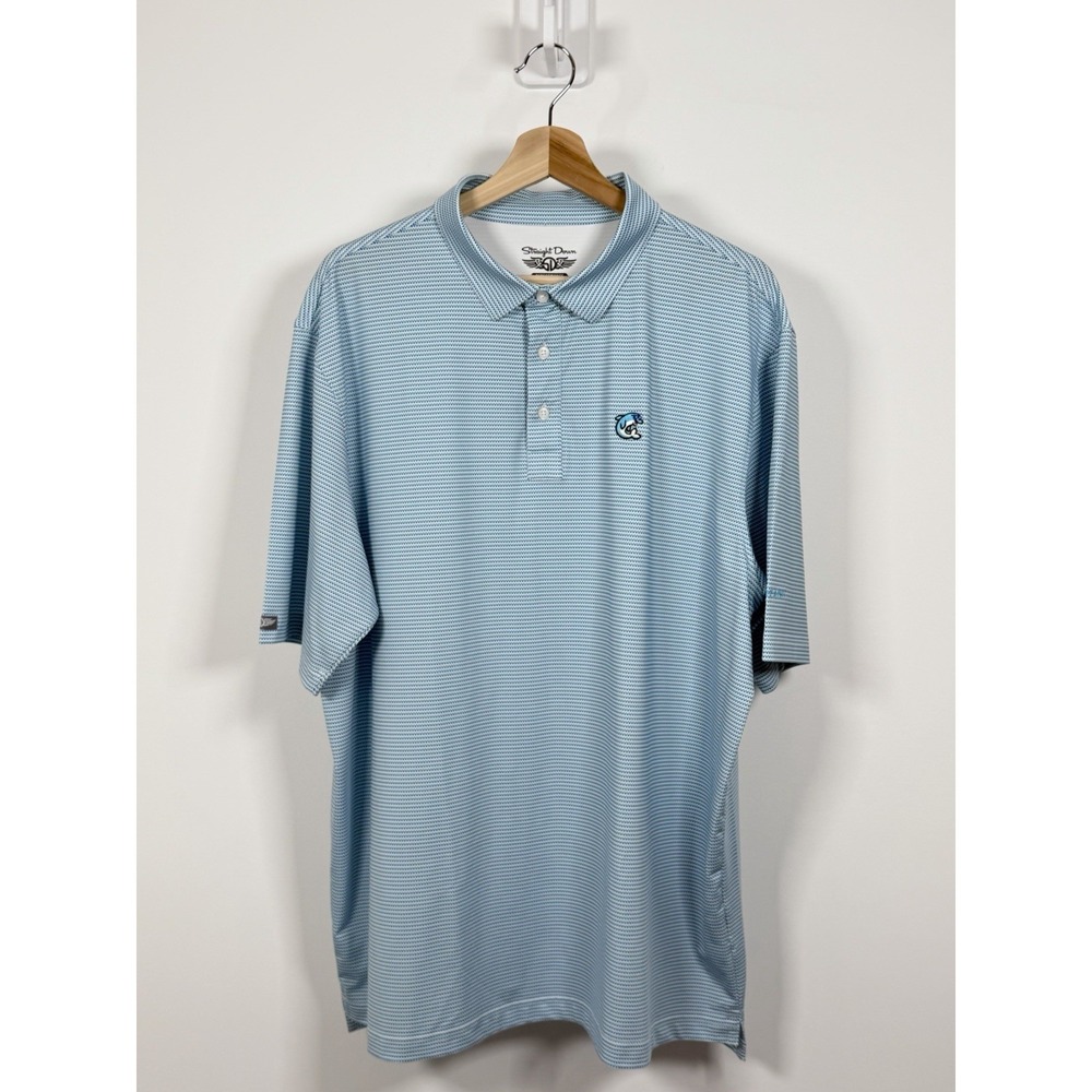 Straight Down Performance Polo Shirt Mens 2XL Teal Geometric Golf Stretch Logo